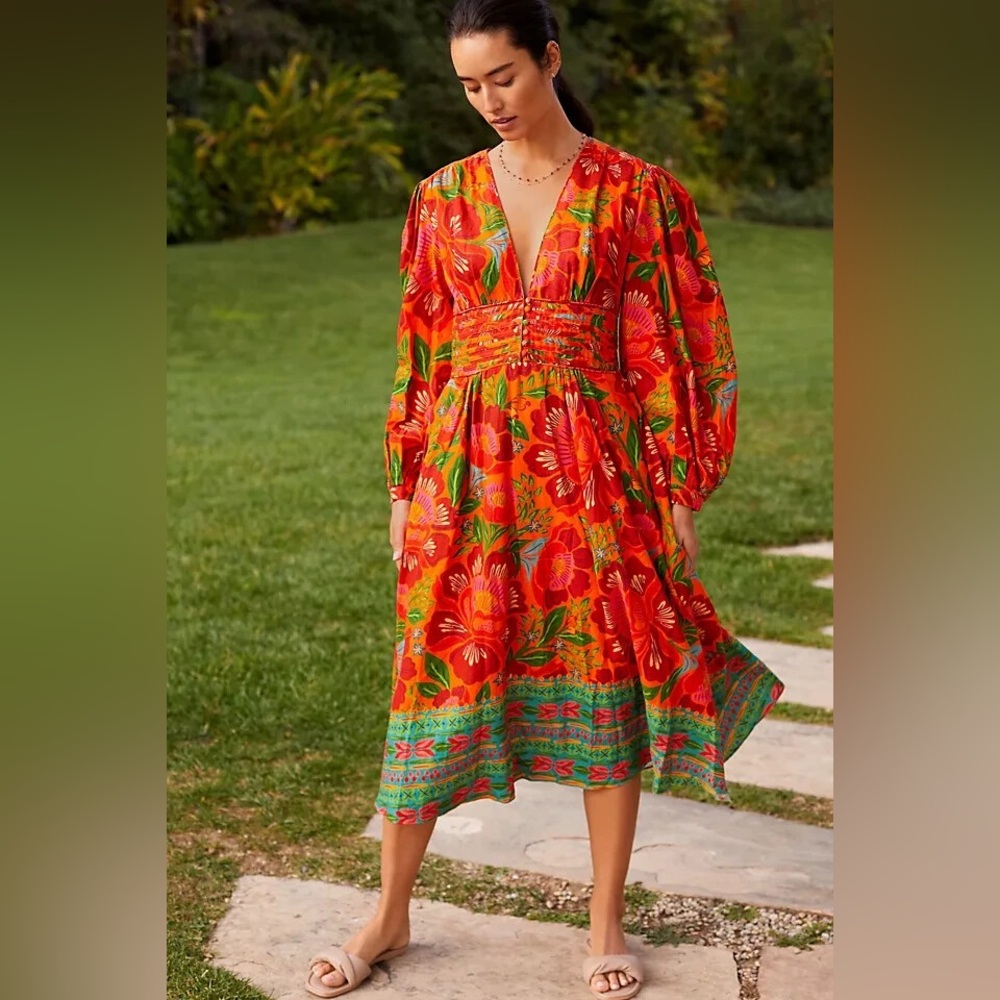 Farm Rio Tropical Linen Midi Dress
